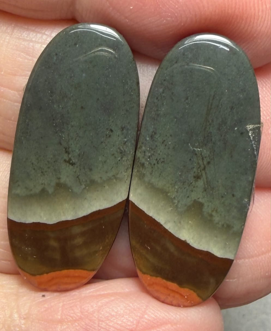 Oval 29x13mm Polychrome Jasper Cabochon Pair 10