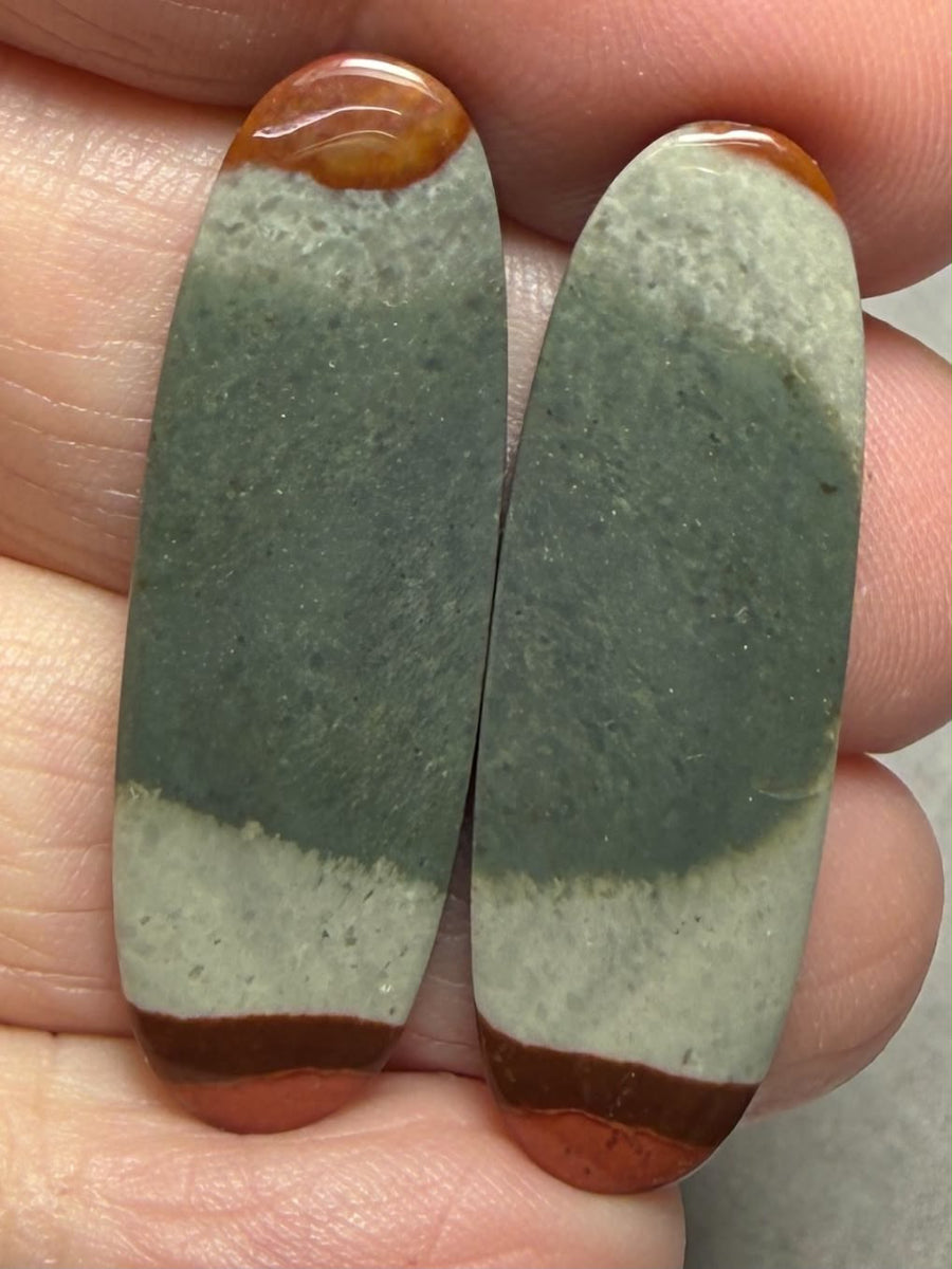 Oval 35x11mm Polychrome Jasper Cabochon Pair 14