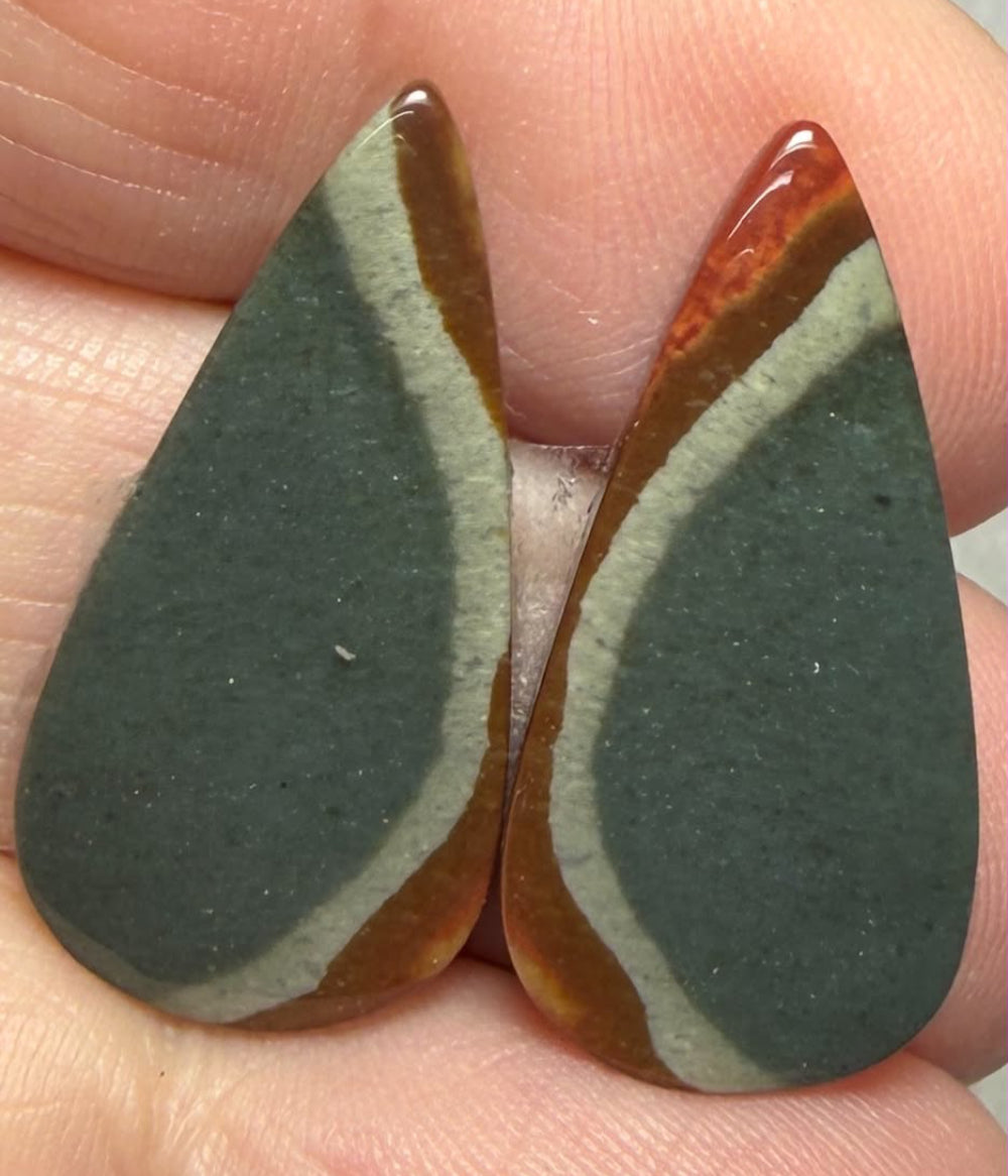 Teardrop 25x12mm Polychrome Jasper Cabochon Pair 16