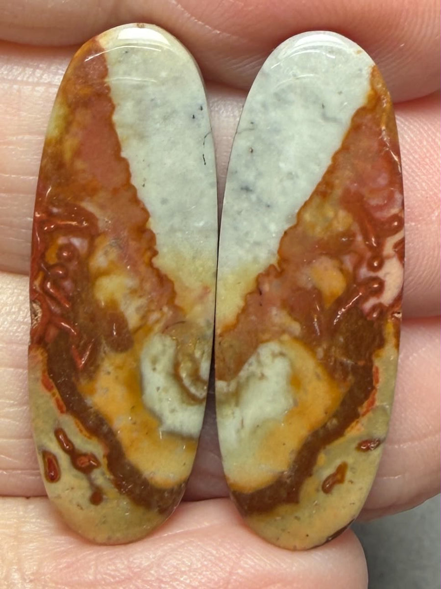 Oval 32x11mm Polychrome Jasper Cabochon Pair 22