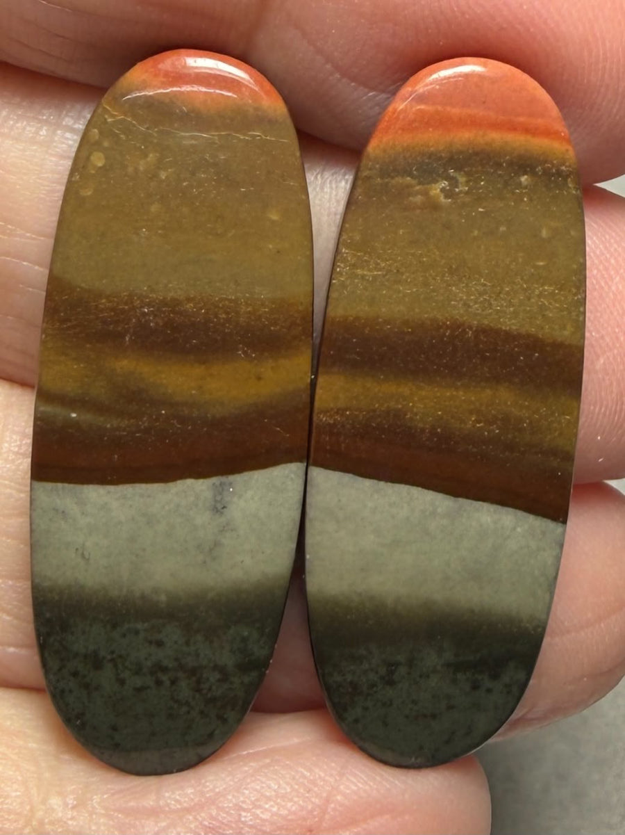 Oval 35x13mm Polychrome Jasper Cabochon Pair 26