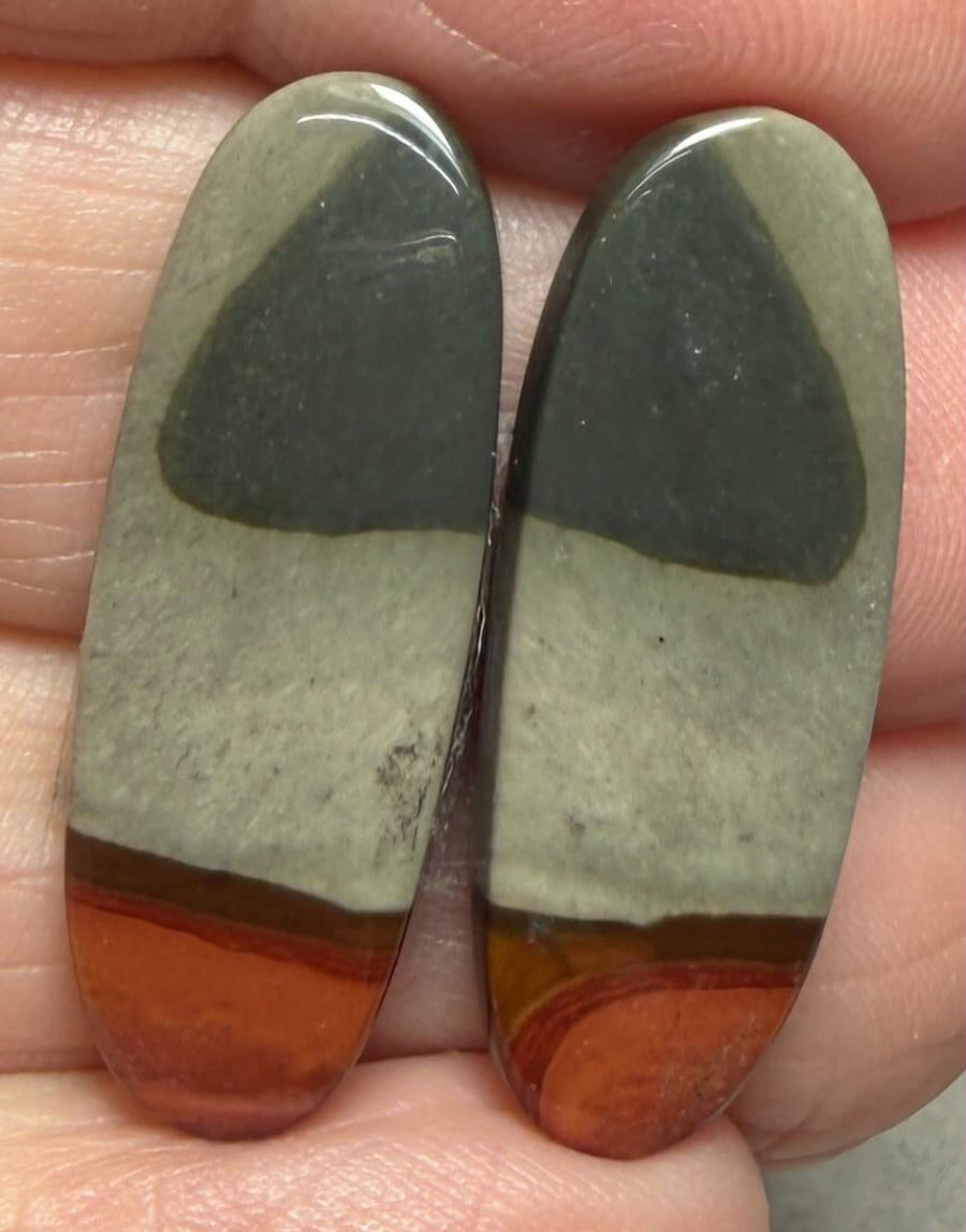 Oval 28x10mm Polychrome Jasper Cabochon Pair 34