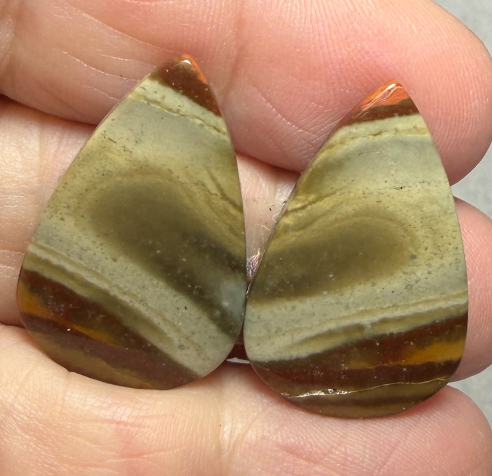 Teardrop 27x18mm Polychrome Jasper Cabochon Pair 43