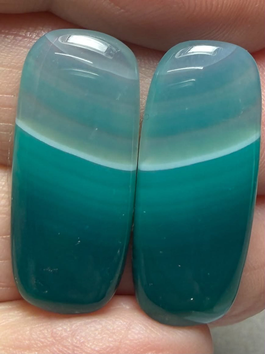 Freeform 26x11mm Coloured Agate Cabochon Pair 55