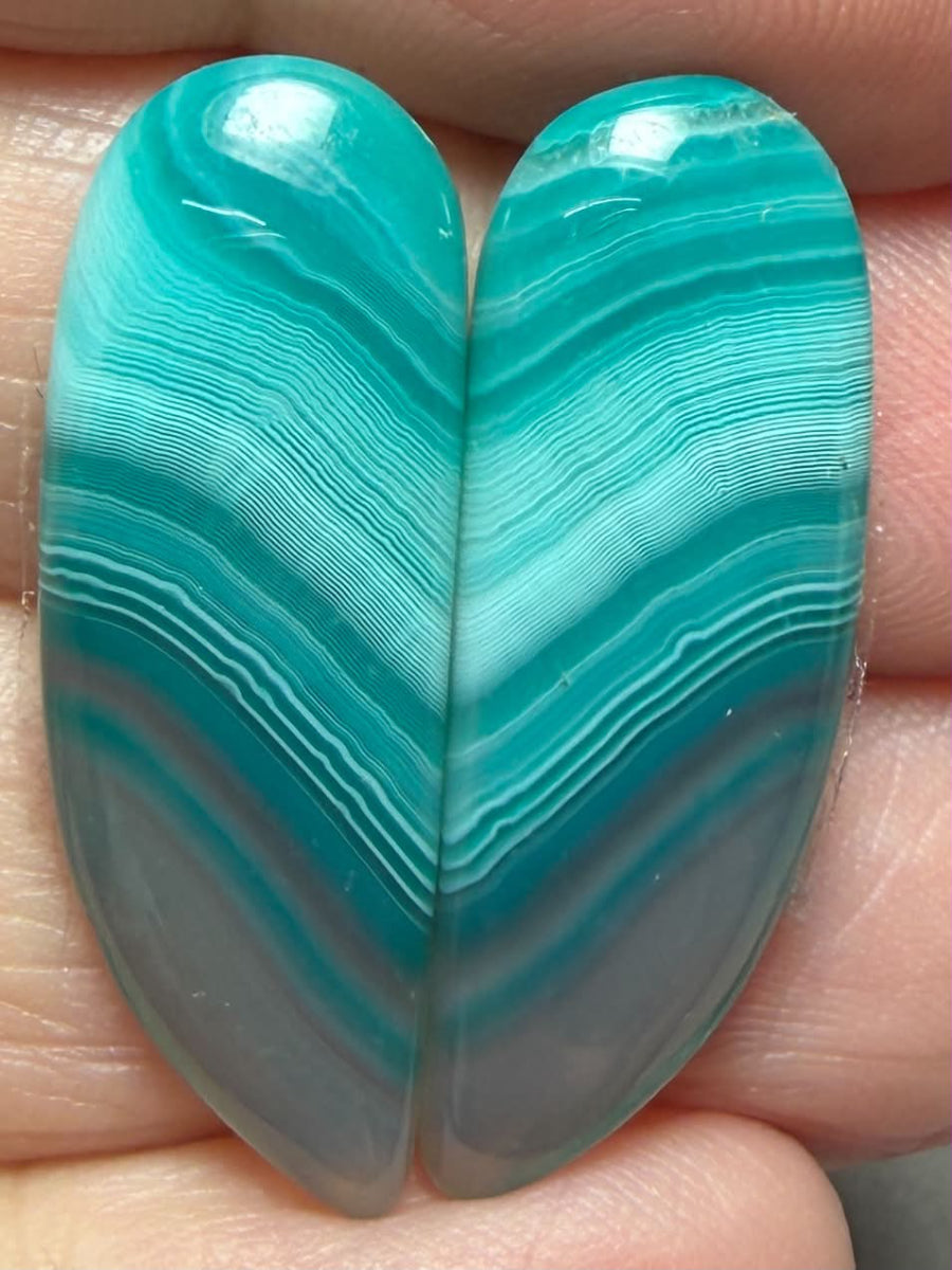 Freeform 30x10mm Coloured Agate Cabochon Pair 56