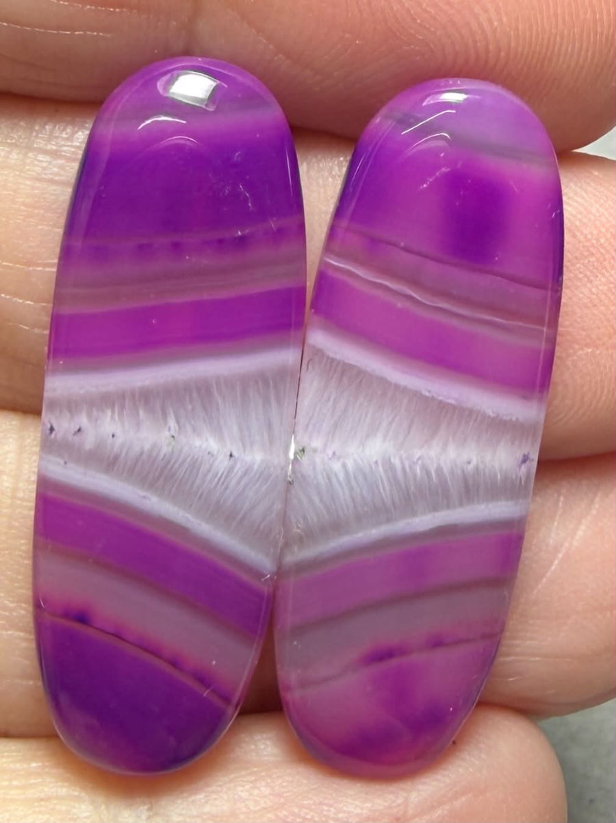 Oval 33x12mm Coloured Agate Cabochon Pair 58