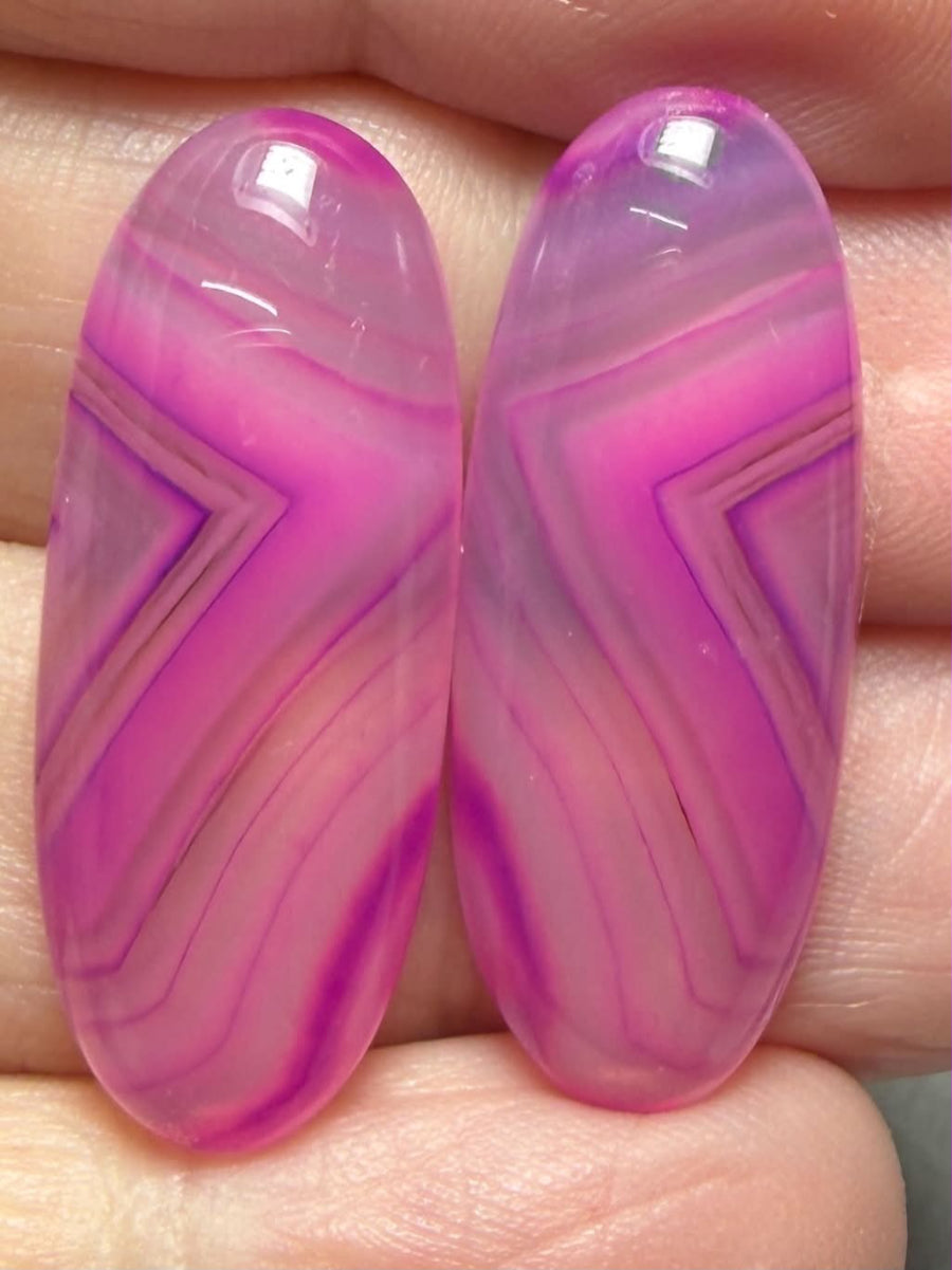 Oval 29x11mm Coloured Agate Cabochon Pair 61
