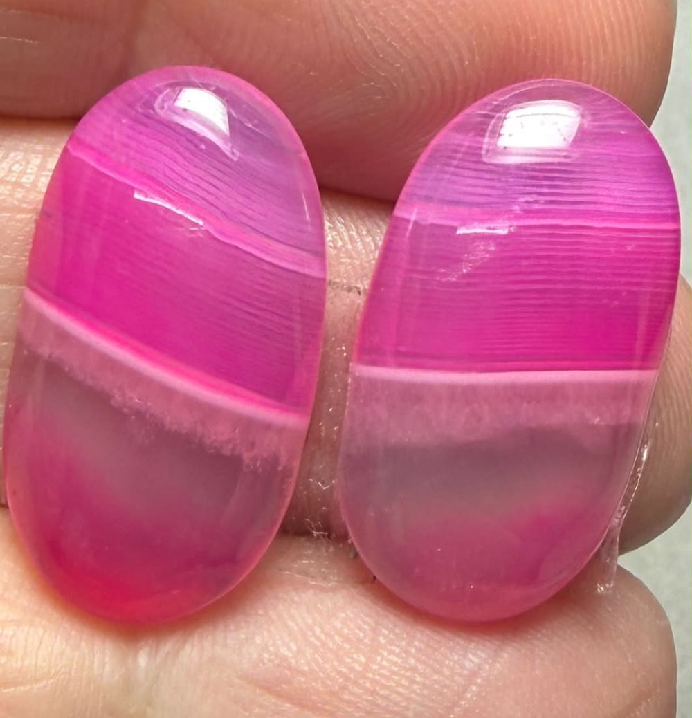 Oval 23x12mm Coloured Agate Cabochon Pair 66