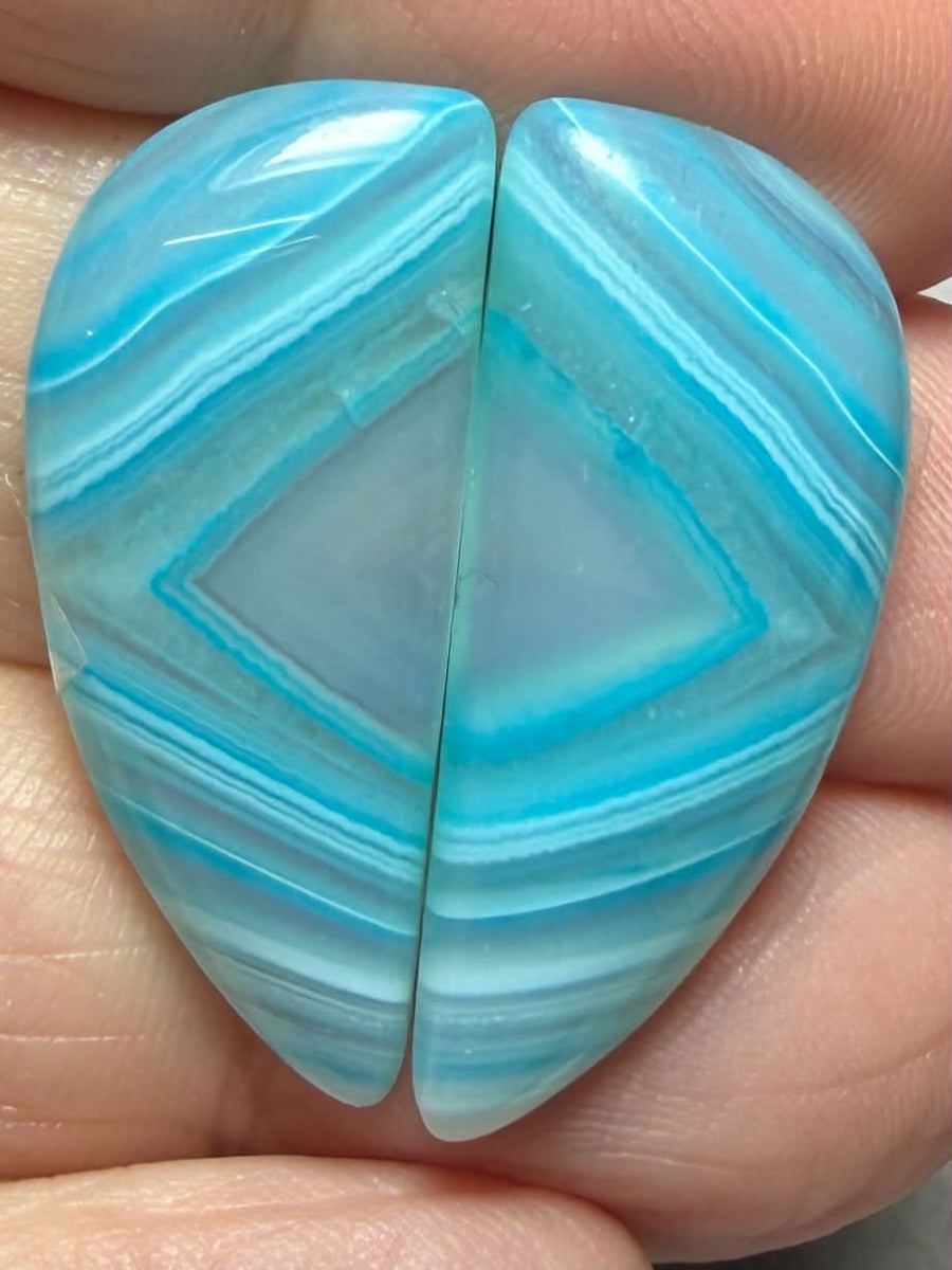 Freeform 29x12mm Coloured Agate Cabochon Pair 74