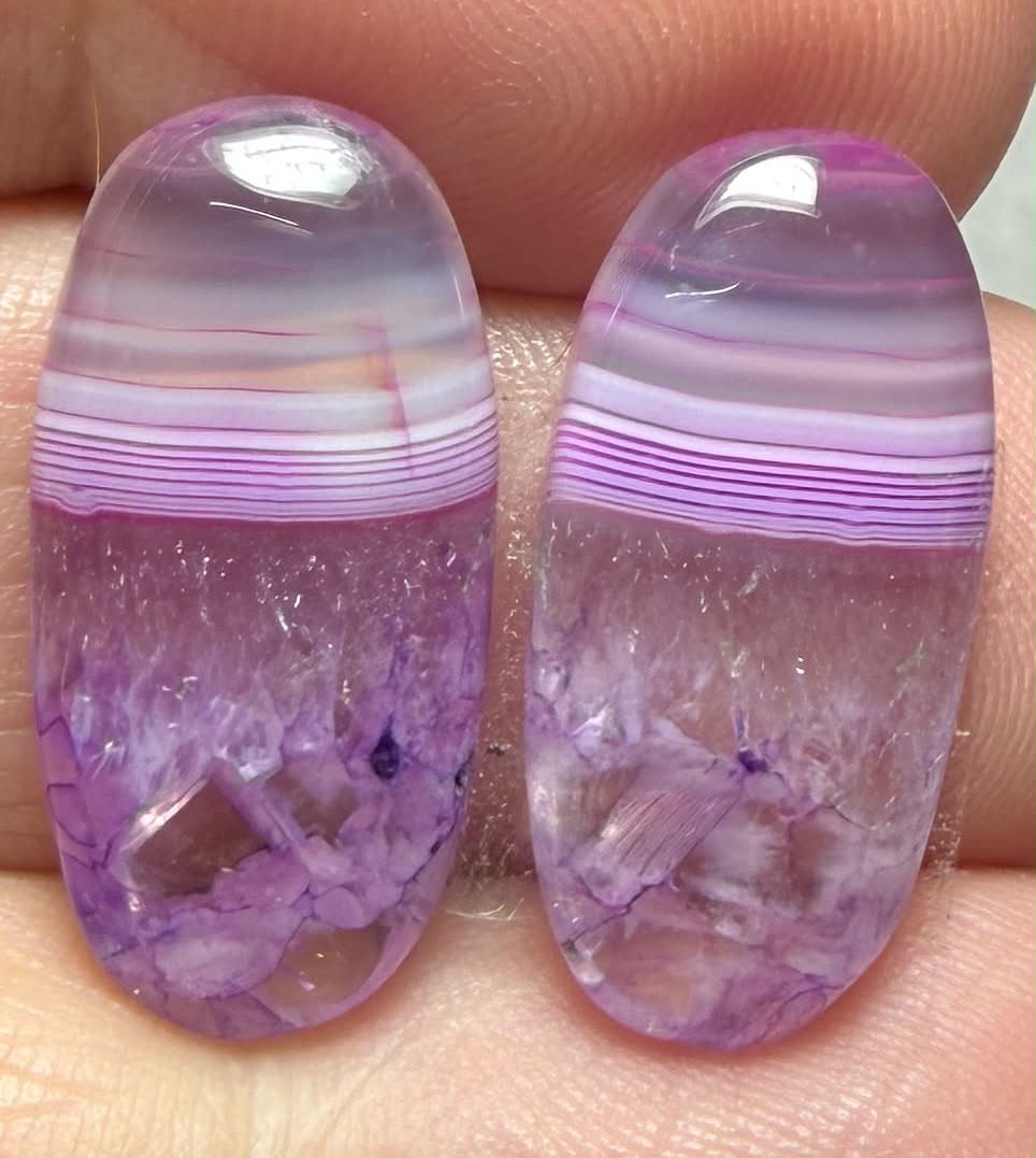 Oval 22x10mm Coloured Agate Cabochon Pair 77