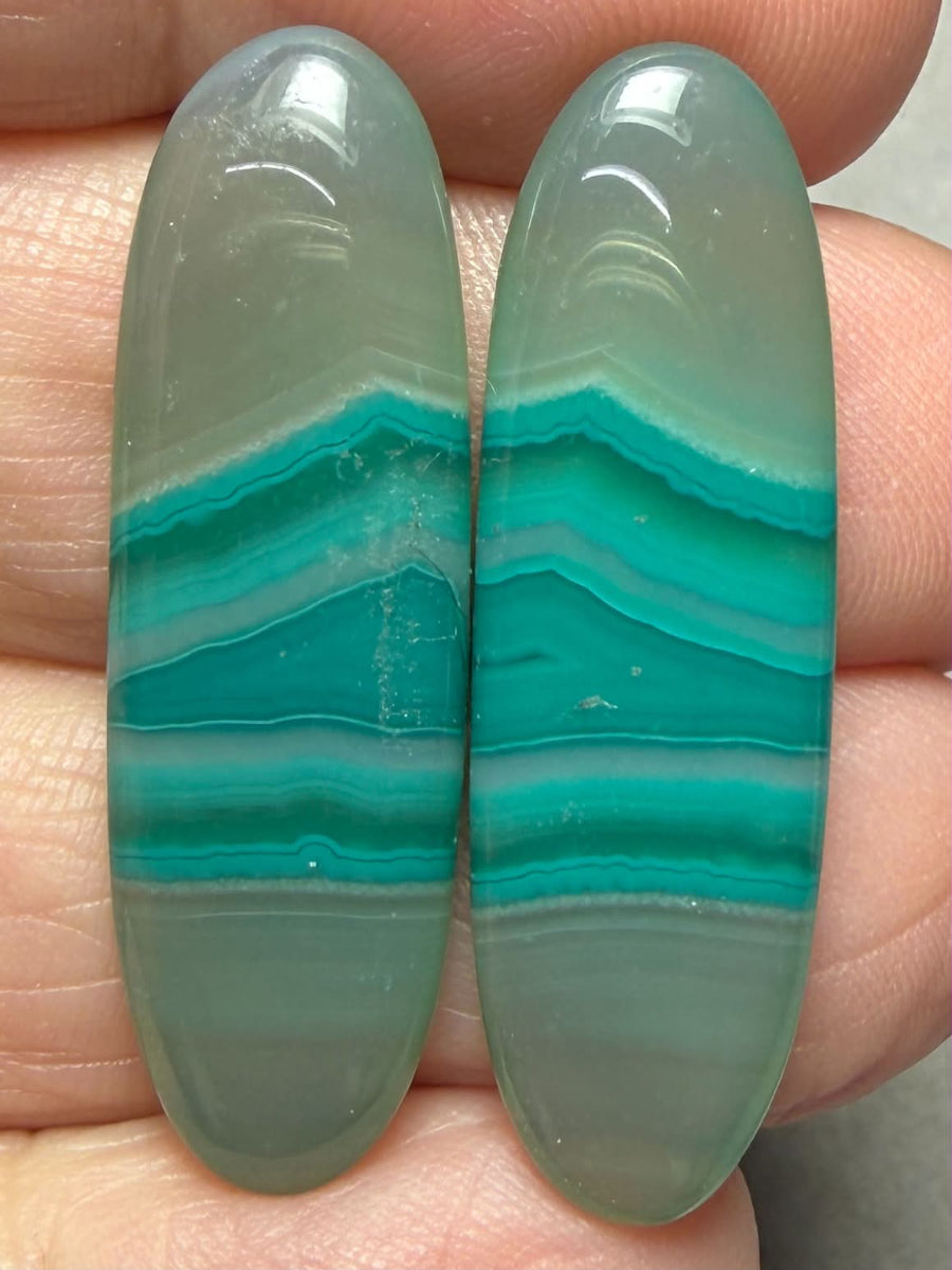 Oval 34x10mm Coloured Agate Cabochon Pair 82