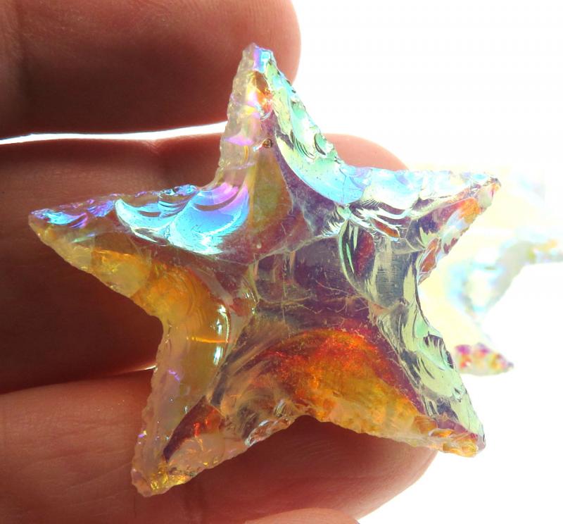 Single Hand Knapped Aura Quartz Star