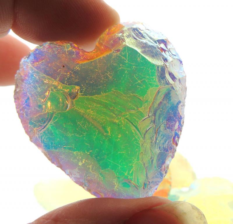 Single Hand Knapped Aura Quartz Heart