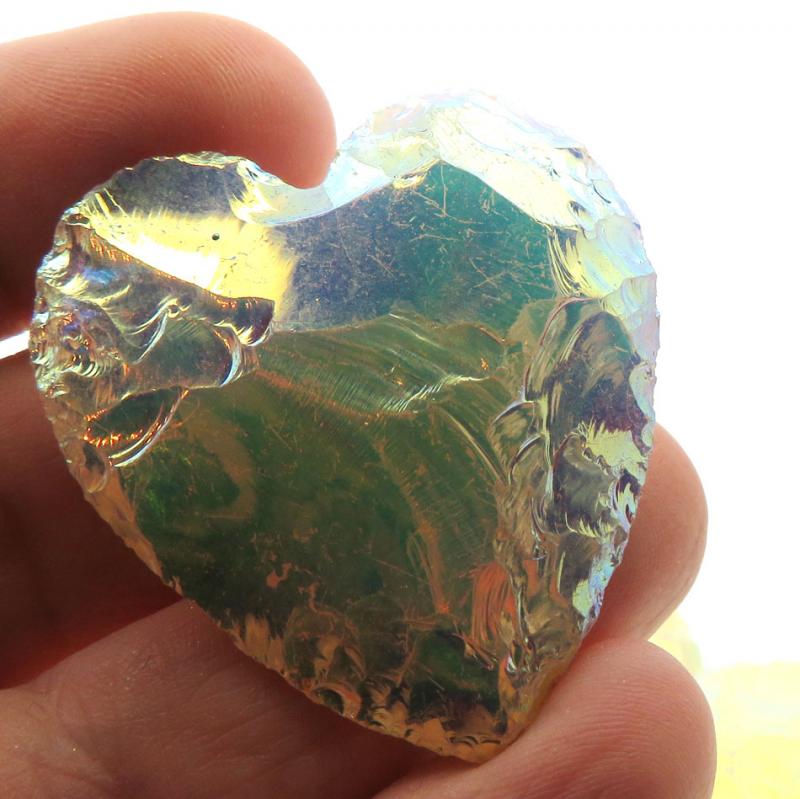 Single Hand Knapped Aura Quartz Heart