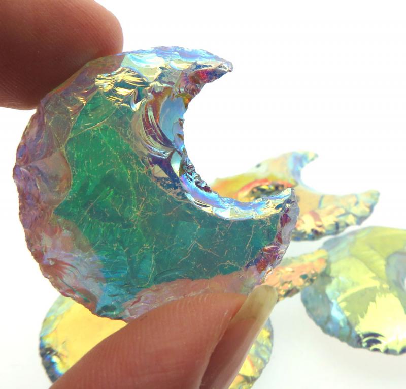 Single Hand Knapped Aura Quartz Moon