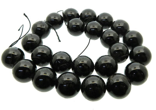 15 inch 16mm Round Black Tourmaline Bead String
