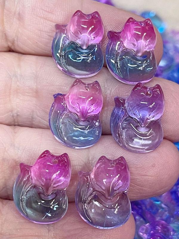 6x Purple and Blue 18mm Glass Fox Beads