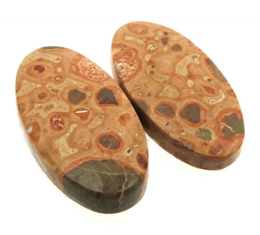 Oval 26x13mm Leopardite Jasper Cabochon Pair 04