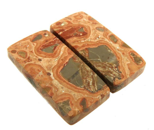 Rectangle 24x11mm Leopardite Jasper Cabochon Pair 05