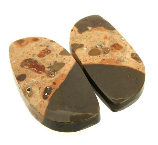 Freeform 25x12mm Leopardite Jasper Cabochon Pair 11