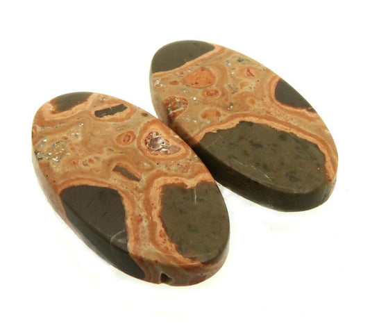 Oval 25x13mm Leopardite Jasper Cabochon Pair 12