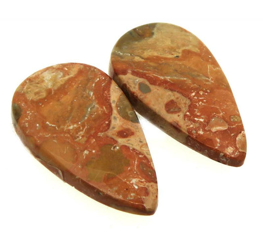 Teardrop 27x13mm Leopardite Jasper Cabochon Pair 16