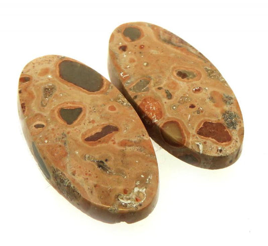 Oval 25x12mm Leopardite Jasper Cabochon Pair 17