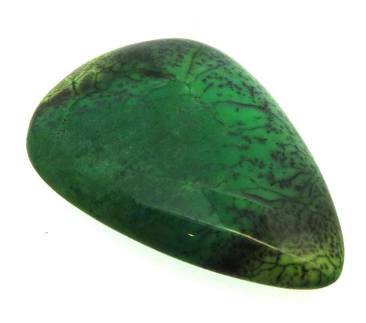 Teardrop 35x25mm Green Coloured Dendritic Opal Cabochon 28
