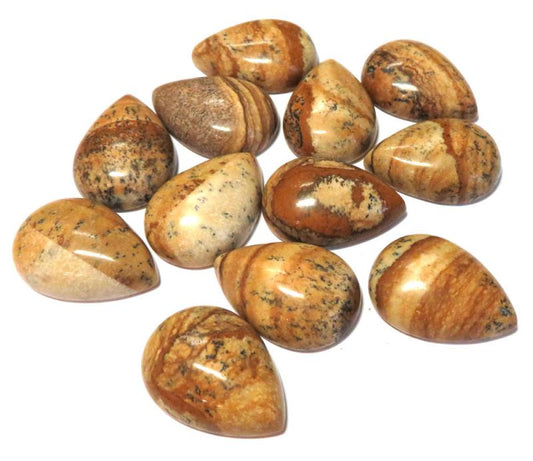 Single Teardrop 25mm Long Picture Jasper Cabochon