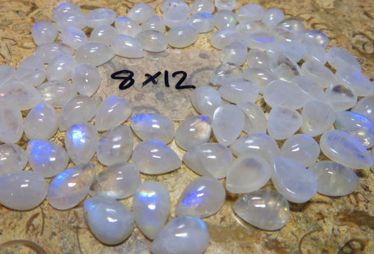 Single Teardrop 12x8mm Rainbow Moonstone Cabochon