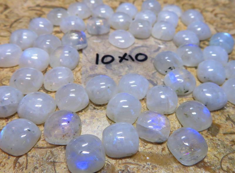 Single Square 10x10mm Rainbow Moonstone Cabochon