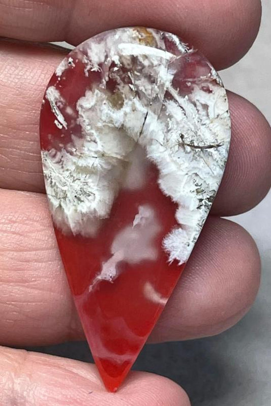 Teardrop 45x23mm Indonesian Plume Agate Doublet Cabochon 07