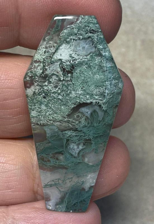 Coffin 45x22mm Lichen in Quartz Cabochon 20