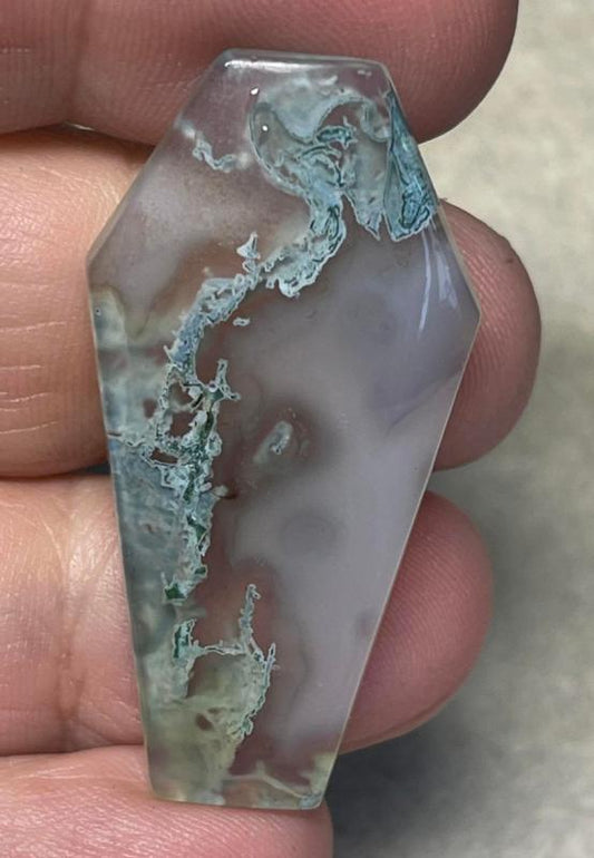 Coffin 40x21mm Lichen in Quartz Cabochon 25
