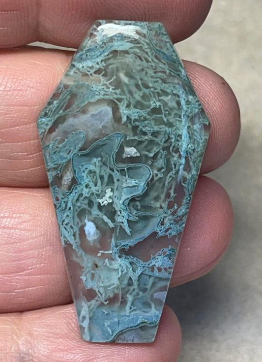 Coffin 43x23mm Lichen in Quartz Cabochon 26