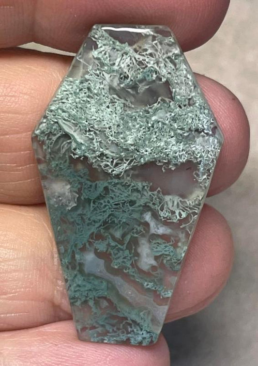 Coffin 39x23mm Lichen in Quartz Cabochon 27