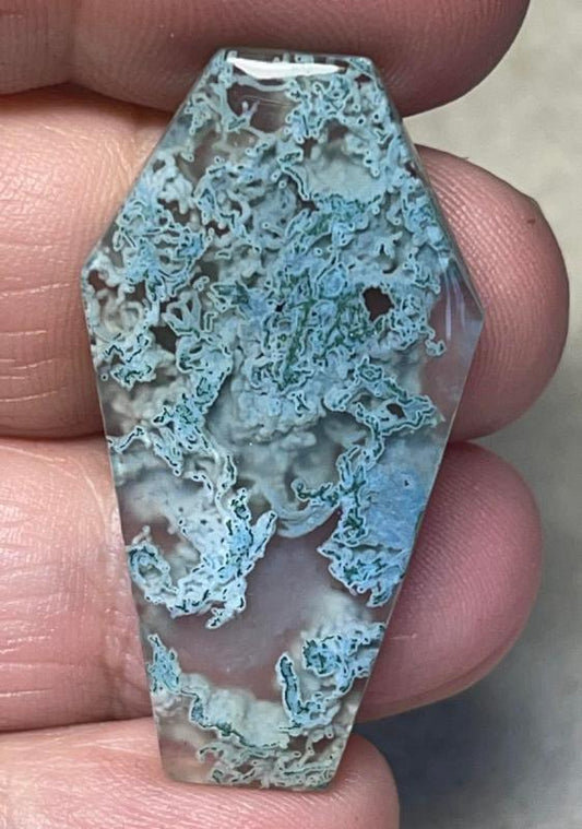 Coffin 39x21mm Lichen in Quartz Cabochon 29