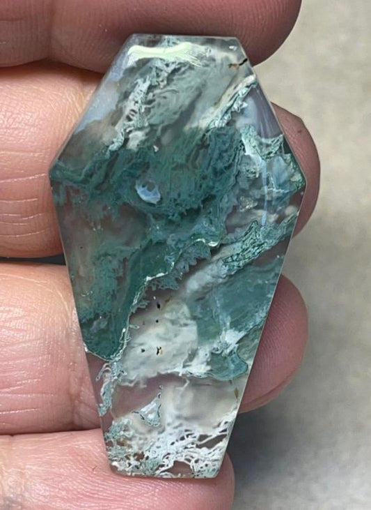 Coffin 42x24mm Lichen in Quartz Cabochon 31