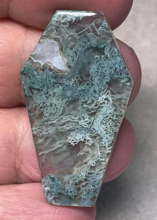 Coffin 38x22mm Lichen in Quartz Cabochon 32