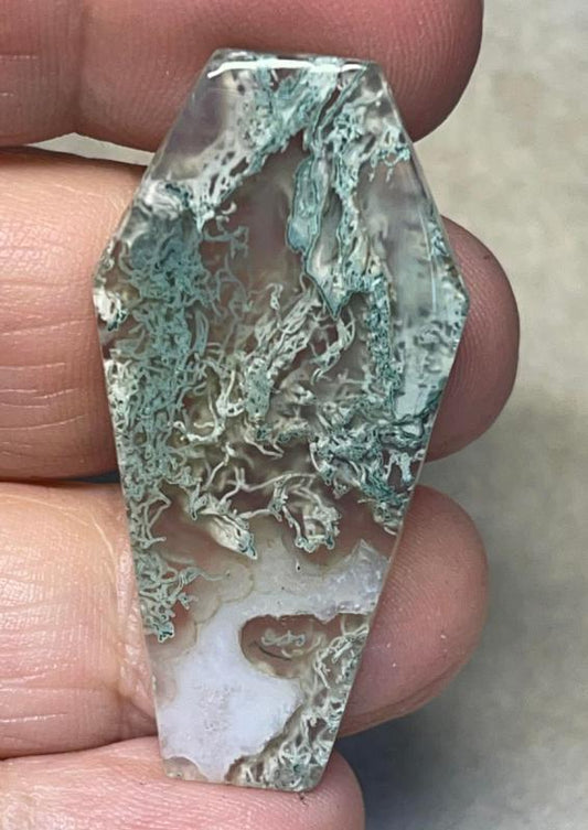 Coffin 43x22mm Lichen in Quartz Cabochon 34