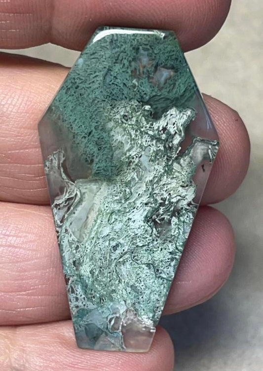 Coffin 43x24mm Lichen in Quartz Cabochon 35