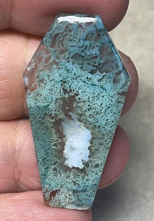 Coffin 39x21mm Lichen in Quartz Cabochon 37