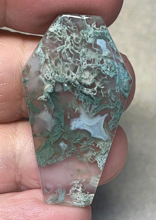 Coffin 39x22mm Lichen in Quartz Cabochon 39