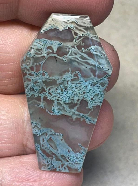 Coffin 39x22mm Lichen in Quartz Cabochon 44