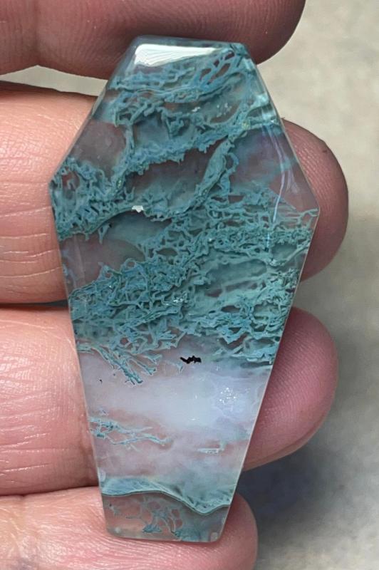 Coffin 45x24mm Lichen in Quartz Cabochon 48