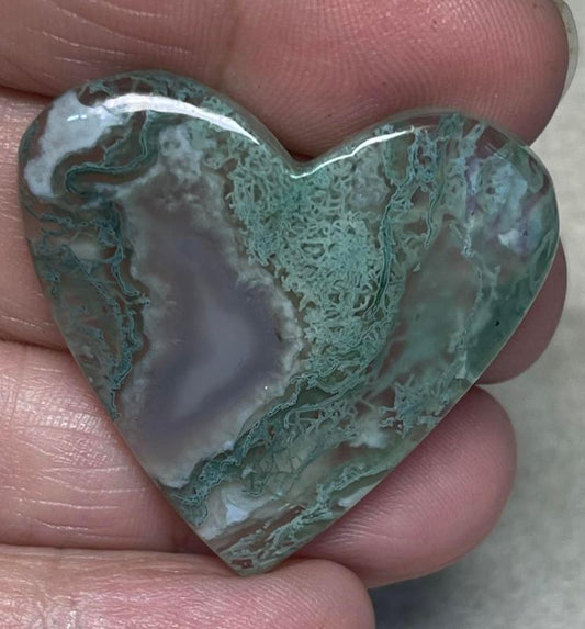 Heart 34x35mm Lichen in Quartz Cabochon 57