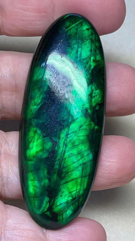 Oval 66x25mm Green Coloured Labradorite Cabochon 70