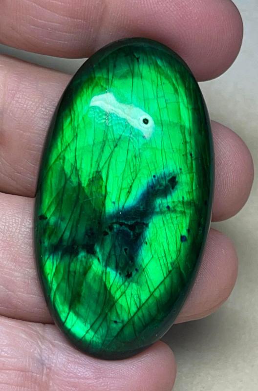 Oval 50x27mm Green Coloured Labradorite Cabochon 85
