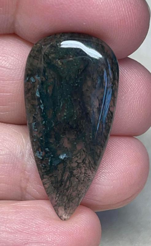 Teardrop 34x17mm Green Moss Agate Cabochon 46