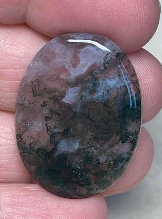 Oval 32x24mm Green Moss Agate Cabochon 66
